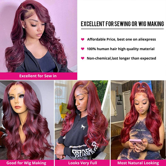 Burgundy Body Wave Hair Wavy 3 Bundles Pack Brazilian Human Hair