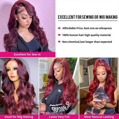 Burgundy Body Wave Hair Wavy 3 Bundles Pack Brazilian Human Hair