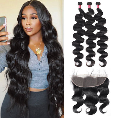 Lace Frontals with Bundles Brazilian Body Wave Hair 3 Bundles with 13x4 Lace Front Closure