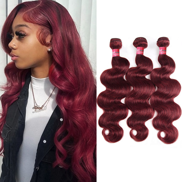 Burgundy Body Wave Hair Wavy 3 Bundles Pack Brazilian Human Hair