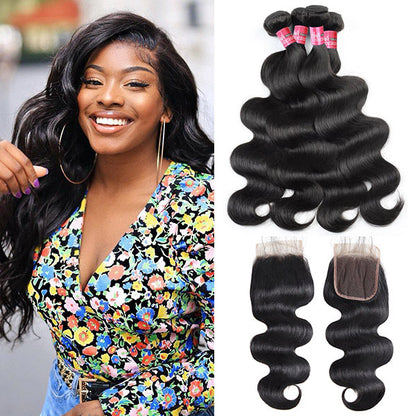 Indian Body Wave With 4*4 Lace Closure 100% Unprocessed Human Hair Extension