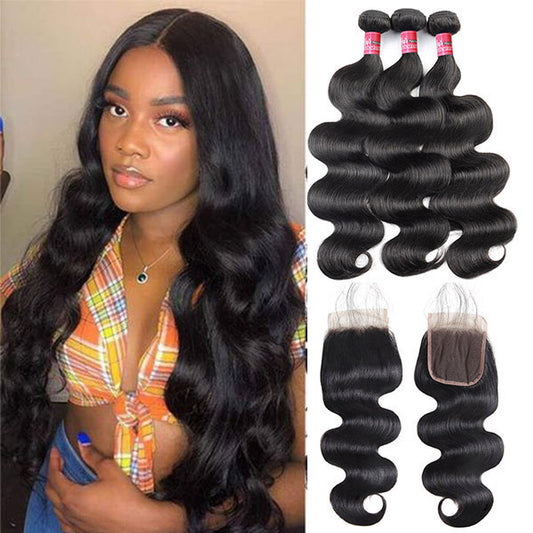 Mink Hair Virgin Brazilian Body Wave Human Hair 3 Bundles With 5*5 Lace Closure