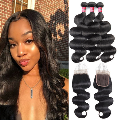 Indian Hair Body Wave With 4*4 Lace Closure 100% Unprocessed Human Hair Extension