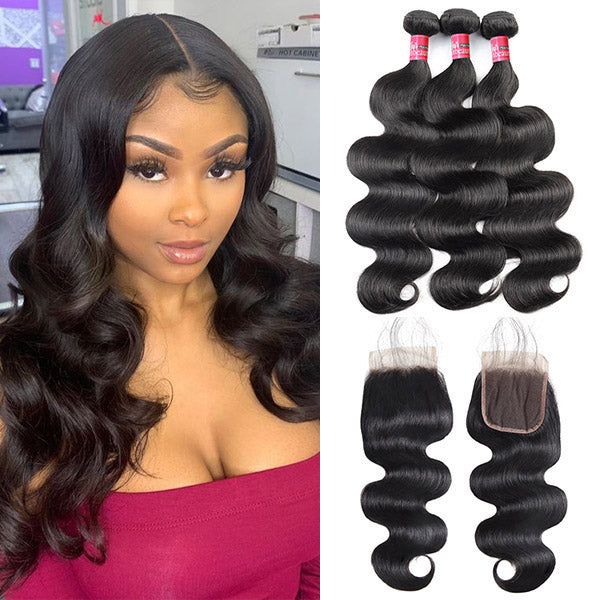 Peruvian Hair Body Wave With 4*4 Lace Closure 100% Unprocessed Human Hair Extension