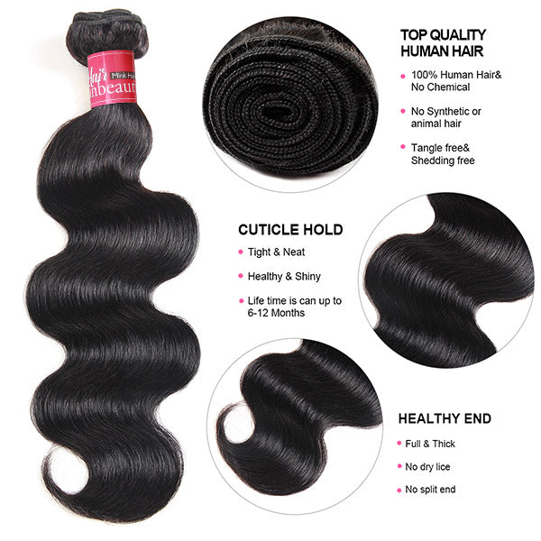 Body Wave Bundles with Closure Brazilian Human Hair 3 Bundles with 4x4 Lace Closure