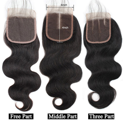 Body Wave Bundles with Closure Brazilian Human Hair 3 Bundles with 4x4 Lace Closure