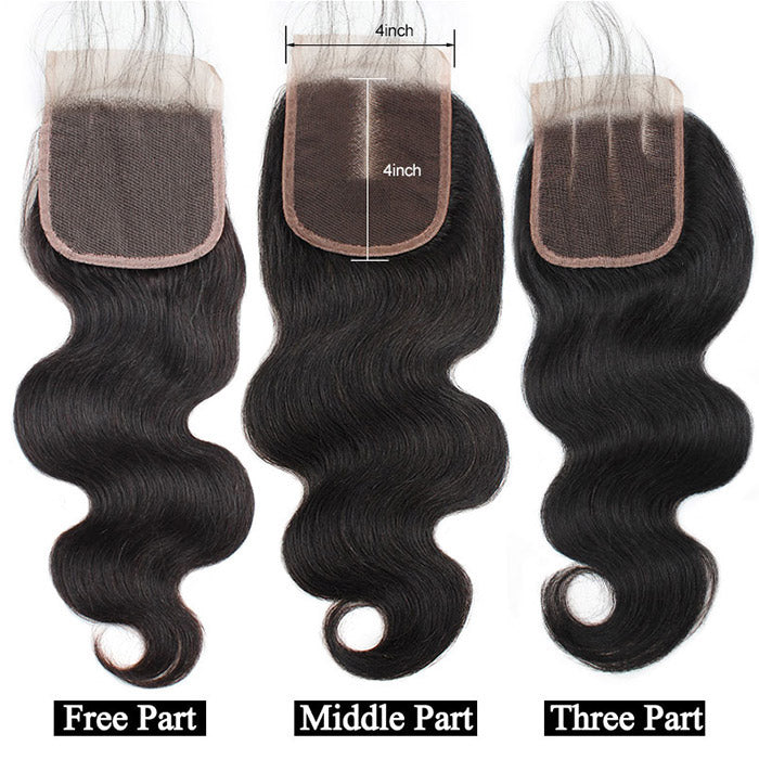 Body Wave Hair 3 Bundles with Lace Closure Peruvian Hair Bundles with 4x4 Lace Closure