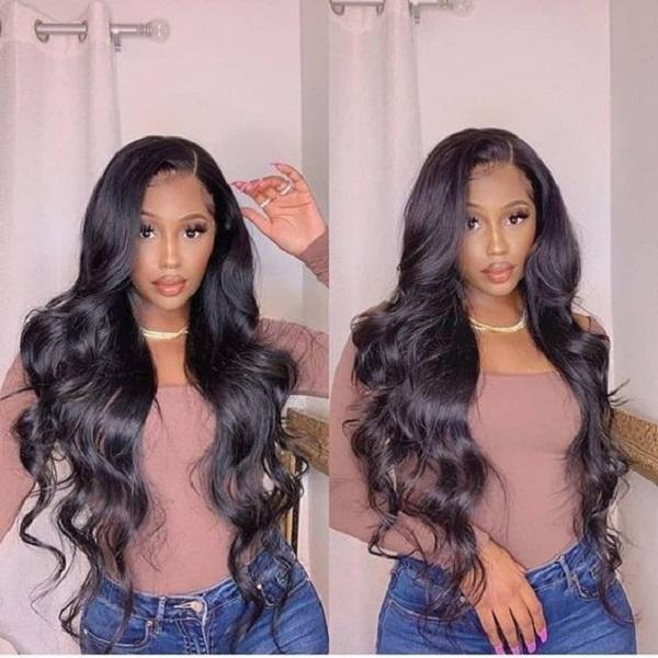 Transparent HD Middle T Part Lace Wigs Body Wave Human Hair With Natural Baby Hair Wigs