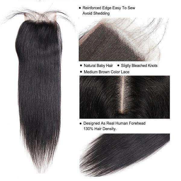 brazilian hair straight hair 4x4 lace closure virgin human hair