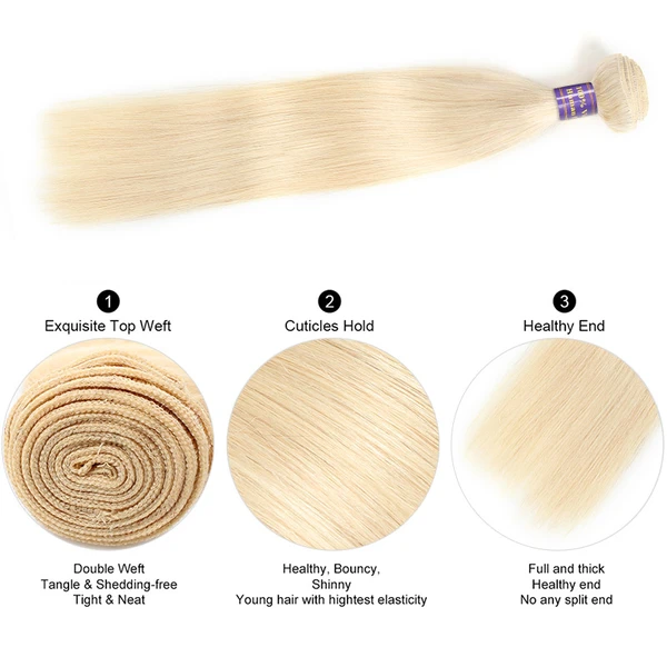 613 Blonde Color Brazilian Straight Hair With 4*4 Lace Closure 100% Unprocessed Human Hair 