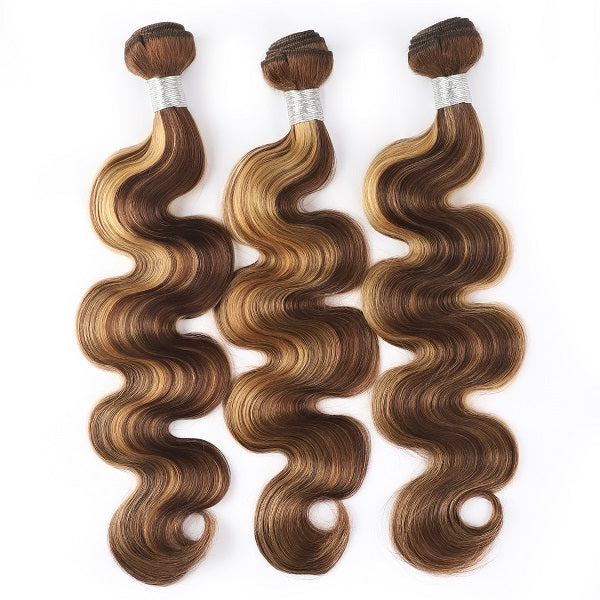 Honey Blonde Highlight Ombre Color Body Wave 3 Bundles Human Hair Weave