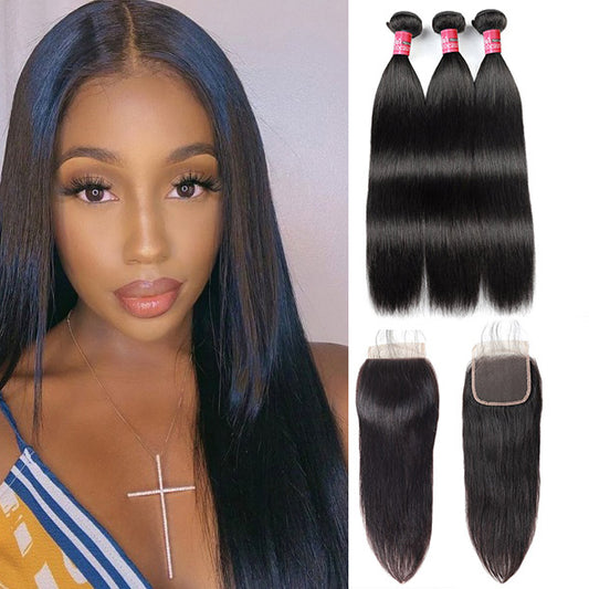 Mink Hair Virgin Brazilian Straight Hair 3 Bundles With 5*5 Lace Closure