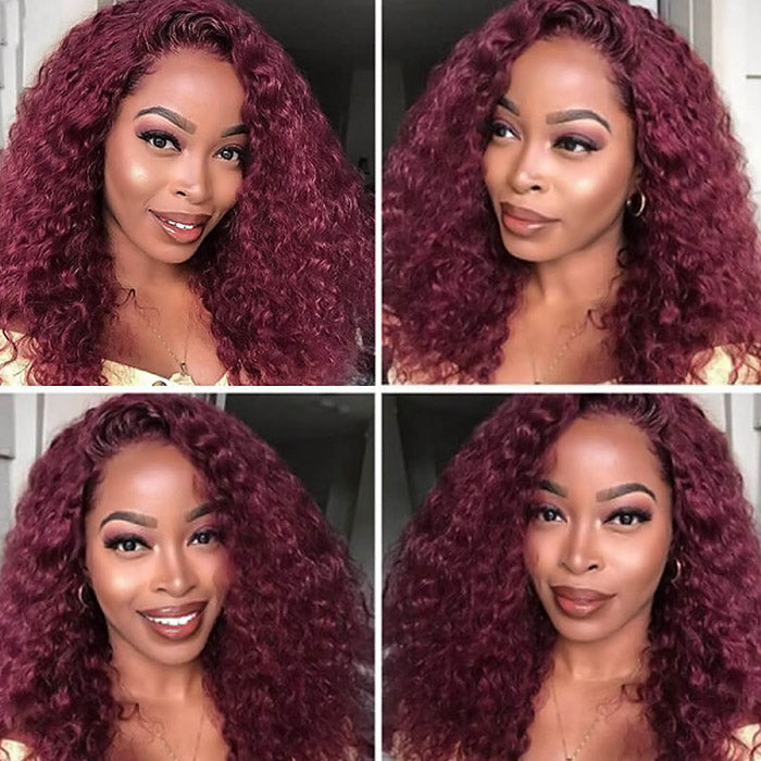 Glueless Burgundy Deep Curly Short Wig 14 Inch Lace Front Wigs