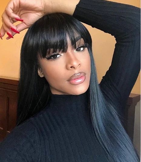 New Arrival Machine Made Wig Virgin Straight Glueless Human Hair Wig With Neat Bangs