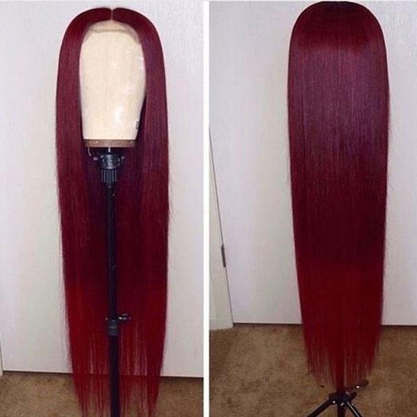 99J Burgundy Straight Virgin Human Hair Transparent HD Lace Middle Part T Lace Wigs Pre-Plucked With Baby Hair Wine Red Hair Color Lace Wigs Body Wave 99J Color Lace Front Wig In Stock