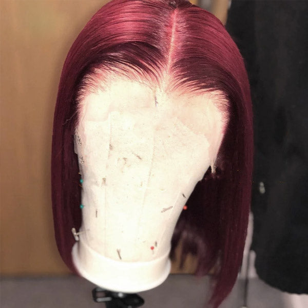 100% Virgin Human Hair Wigs,short bob 99J Color Lace Frontal Wig,Can Be Curled And Straightened Easily