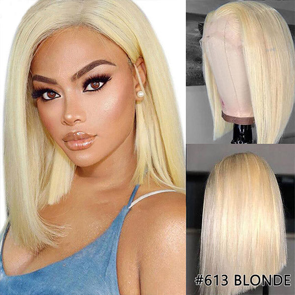 4*4 Blonde 613 Straight Bob Wig Short Wig 613 Lace Clsoure Wig