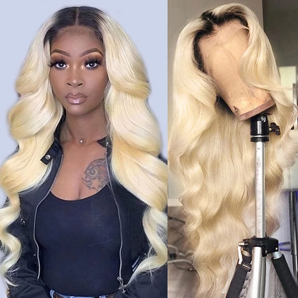 Body Wave Blonde Human Hair Wigs T1B/613 Full Lace Wigs With Pre Plucked Transparent 13x4 Lace Front Wigs