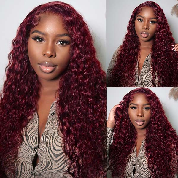99J Burgundy Human Hair Bundles With Closure Deep Wave Hair Closure With 3 Bundles Brazilian Hair