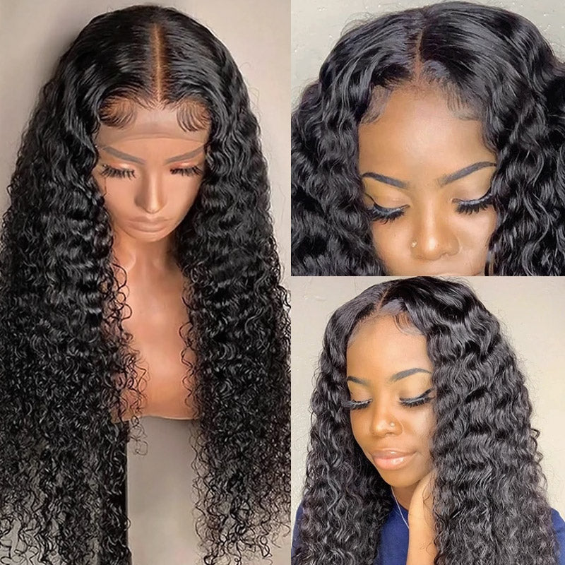 Deep Curly Wig 13x4 HD Lace Front Wig Pre Plucked Transparent Glueless Deep Wave Human Hair Wig