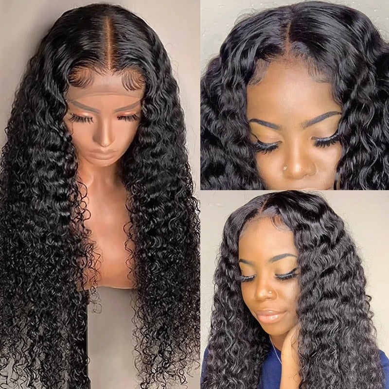 Glueless Deep Curly Lace Closure Wig 6x6 HD Lace Human Hair Wig Curly Hair with Pre-plucked