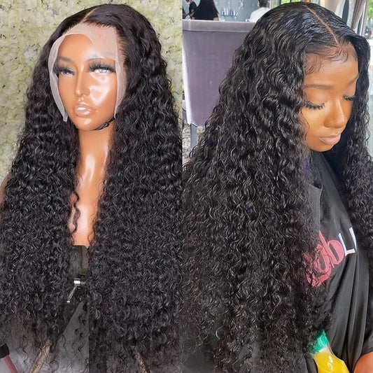 Glueless Deep Wave Human Hair Wig Deep Curly Wig 13x4 HD Transparent Lace Front Wig Pre Plucked