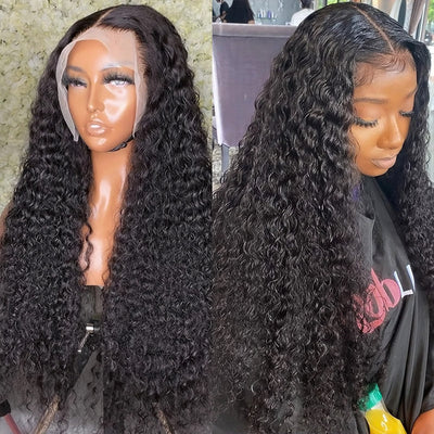 Deep Curly Wig 13x4 HD Lace Front Wig Pre Plucked Transparent Deep Wave Glueless  Human Hair Wig