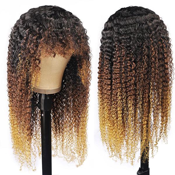 NO Glue No Lace Ombre Kinky Curly Wig
