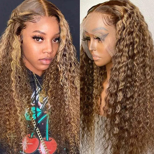 250% Density Wear and Go Deep Wave Wig 4x4 HD Lace Closure Highlight P4/27 Brown Color Glueless Deep Wave Wigs