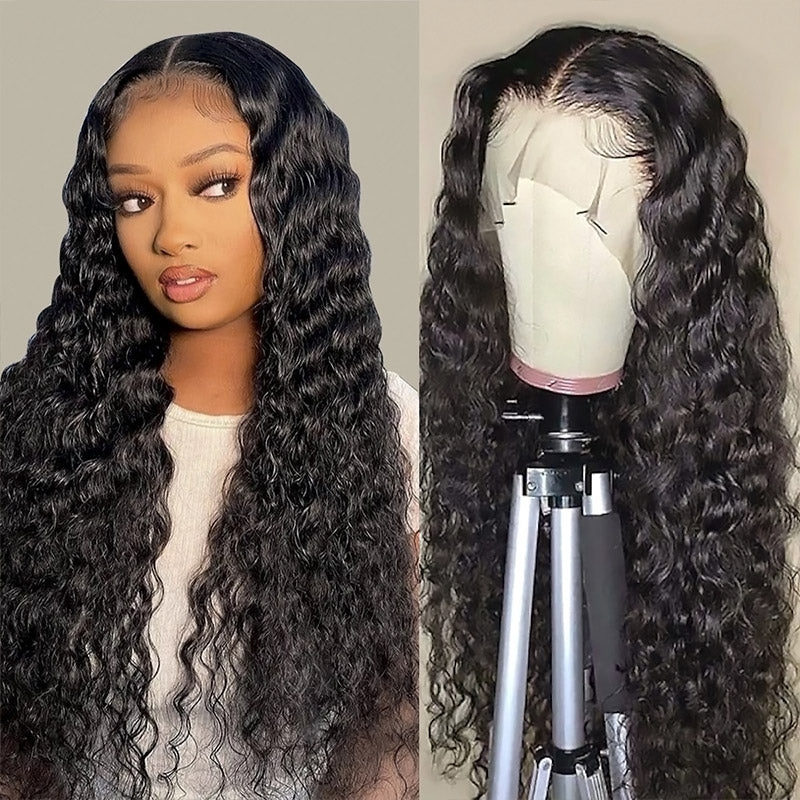 13x6 Lace Front Wig Deep Wave Frontal Wig Remy Human Hair Wigs 180% Density Pre-plucked Glueless Deep Wave Wig