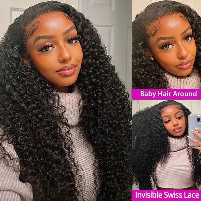 Deep Wave Lace Closure Wigs 5x5 Undetectable Swiss Lace Human Hair Glueless Wigs Full Ends