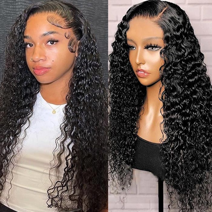 Glueless Deep Wave Lace Front Wig 13x4 HD Lace Front Human Hair Wig With Pre-cut Lace Deep Curly Wigs