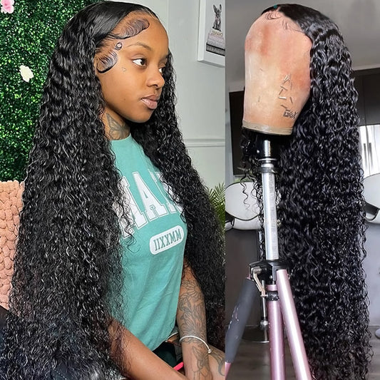 Deep Wave HD Lace Closure Wigs 4x4 Transparent Lace Wigs Glueless Wig No Glue Pre-Cut Human Hair Wigs