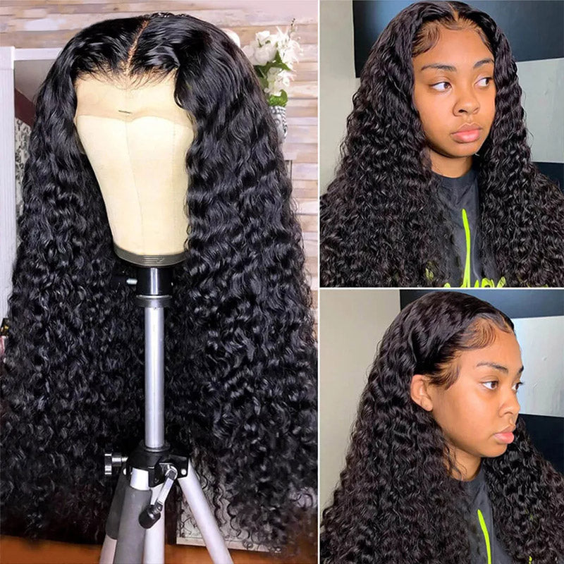 Deep Wave HD Lace Closure Wigs 4x4 Transparent Lace Wigs Glueless Wig No Glue Pre-Cut Human Hair Wigs