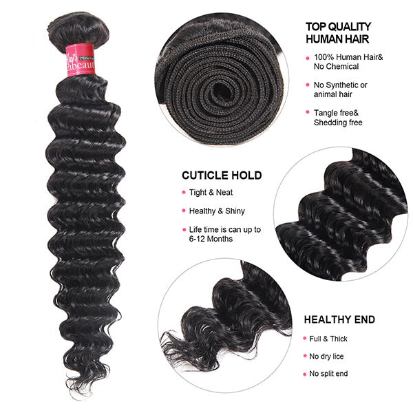 Bundles with HD Closure Peruvian Deep Wave Hair Bundles with 4x4 Lace Closure