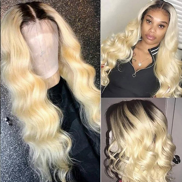 Body Wave Blonde Human Hair Wigs T1B/613 Full Lace Wigs With Pre Plucked Transparent 13x4 Lace Front Wigs
