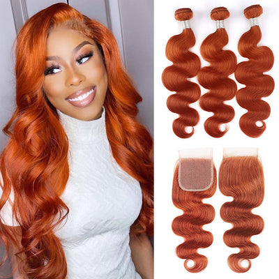 Ginger Body Wave Hair Bundles Human Hair Sew In 3 Bundles with 4x4 Lace Closure