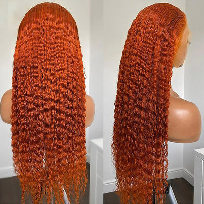 Ginger Orange Color 13x4 HD Lace Front Wig Kinky Curly Human Hair Wigs Long Glueless Deep Curly Lace Wigs