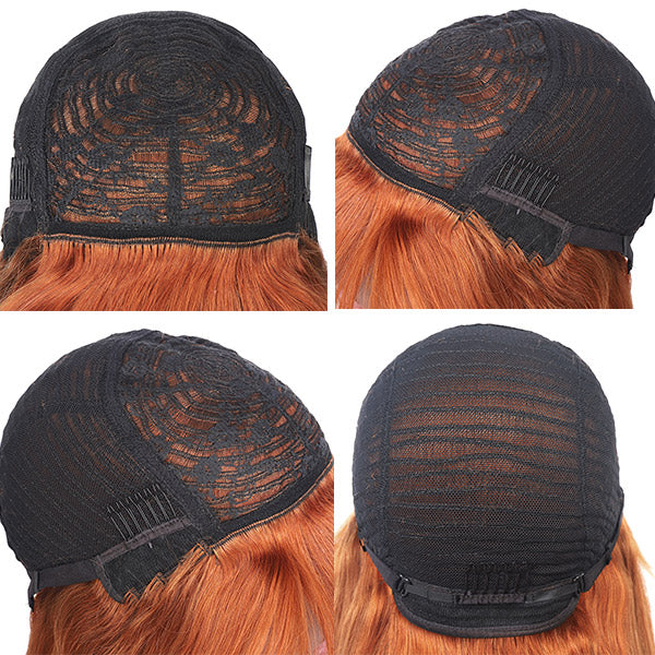 Glueless Virgin Human Hair Wigs With Bangs Machine Made Ginger Color Straight Virgin Hair Wig Without Lace Front Wigs In Stock