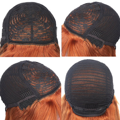 Glueless Virgin Human Hair Wigs With Bangs Machine Made Ginger Color Straight Virgin Hair Wig Without Lace Front Wigs In Stock