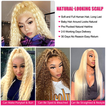 613 Blonde Color Deep Curly Human Hair 13x4 HD Lace Front Wigs Pre-plucked with Baby Hair for Women