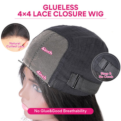 Curly Human Hair Wigs 4x4 HD Glueless Lace Wigs Swiss Lace Closure Pre-Cut Lace Wigs