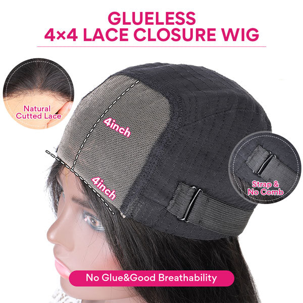 Water Wave HD Lace Closure Wigs 4x4 Transparent Lace Wigs No Glue Human Hair Pre-Cut Glueless Wigs