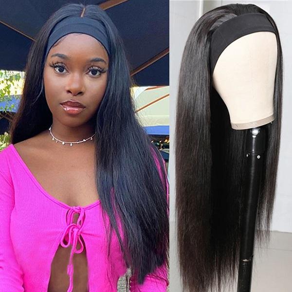 Straight Hair Headband Wig Brazilian Remy Hair Glueless Wig Natural Black