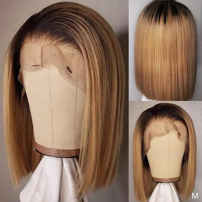 Honey Blonde Highlights Short Bob Lace Wig Straight Hair Glueless Human Hair Bob Wigs Pre Plucked