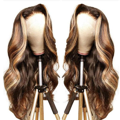 Honey Blonde Highlight 13x4 Glueless Lace Front Wig Body Wave Human Hair Body Wave HD Lace Wigs