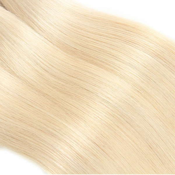 613 Blonde Straight Human Hair 3 Bundles with 13*4 Lace Frontal Brazilian Hair