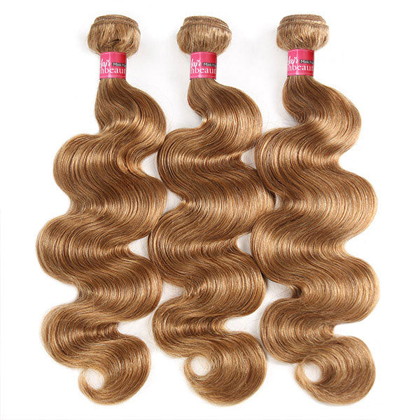 Brazilian Hair Bundles With Closure 27# Colored Body Wave Human Hair 3 Bundles With HD Closure With Baby Hair