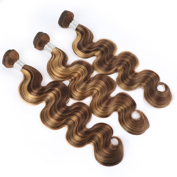 Honey Blonde Highlight Ombre Color Body Wave 3 Bundles Human Hair Weave