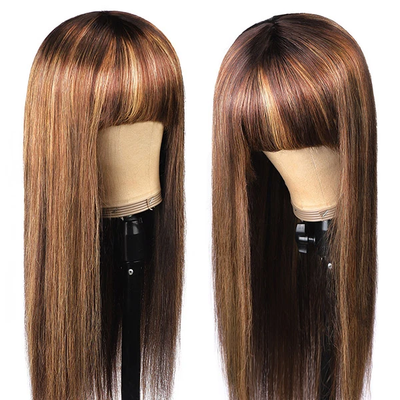 P Color 4/27 Ombre Brazilian Human Hair Wigs With Bangs No Lace Wigs Machine Made Straight Hair Wigs With Bangs